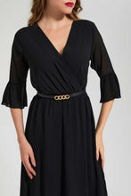 Load image into Gallery viewer, Redtag-Black-3/4-Sleeve-Pleated-Dress-Dresses-Women's-