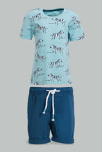 تنزيل الصورة على معرض الصور، Redtag-Blue-And-Navy-Zebra-Print-T-Shirt-And-Trouser-Short--Casual-Set-(2-Pack)-Sets-Infant-Boys-3 to 24 Months