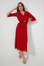 Load image into Gallery viewer, Redtag-Red-3/4-Sleeve-Pleated-Dress-Dresses-Women's-