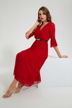Load image into Gallery viewer, Redtag-Red-3/4-Sleeve-Pleated-Dress-Dresses-Women's-