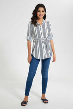Load image into Gallery viewer, Redtag-Assorted-Striped-Button-Front-Belted-Tunic-Shirt-Casual-Shirts-Women's-