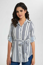 Load image into Gallery viewer, Redtag-Assorted-Striped-Button-Front-Belted-Tunic-Shirt-Casual-Shirts-Women's-