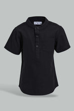 Load image into Gallery viewer, Redtag-Black-Dobby-Short-Sleeve-Mandarin-Shirt-Casual-Shirts-Infant-Boys-3 to 24 Months