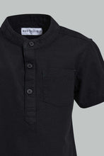 Load image into Gallery viewer, Redtag-Black-Dobby-Short-Sleeve-Mandarin-Shirt-Casual-Shirts-Infant-Boys-3 to 24 Months
