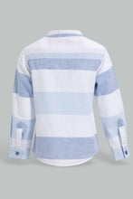 Load image into Gallery viewer, Redtag-Blue-And-White-Striped-Mandarin-Roll-Up-Ls-Shirt-Casual-Shirts-Infant-Boys-3 to 24 Months