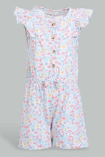 Load image into Gallery viewer, White And Pink Floral Jumpsuit For Baby Girls (2 Piece)