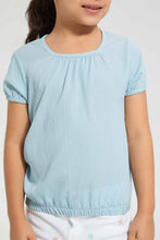 تنزيل الصورة على معرض الصور، Redtag-Blue-Textured-Blouse-Blouses-Girls-2 to 8 Years