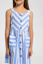 تنزيل الصورة على معرض الصور، Redtag-Blue-Stripped-Shirt-Dress-Dresses-Girls-2 to 8 Years