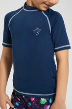 Load image into Gallery viewer, Redtag-Navy-Swm-Rash-Vest-Graphic-T-Shirts-Boys-2 to 8 Years