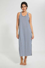 تنزيل الصورة على معرض الصور، Redtag-Navy/White-Stripe-Yarn-Dyed-NighT-Shirt-Nightshirts-Women's-
