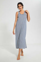 تنزيل الصورة على معرض الصور، Redtag-Navy/White-Stripe-Yarn-Dyed-NighT-Shirt-Nightshirts-Women's-