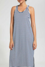 تنزيل الصورة على معرض الصور، Redtag-Navy/White-Stripe-Yarn-Dyed-NighT-Shirt-Nightshirts-Women's-