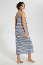 تنزيل الصورة على معرض الصور، Redtag-Navy/White-Stripe-Yarn-Dyed-NighT-Shirt-Nightshirts-Women's-