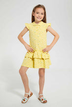 تنزيل الصورة على معرض الصور، Redtag-Yellow-Printed-Frill-Bottom-Dress-Dresses-Girls-2 to 8 Years