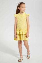 تنزيل الصورة على معرض الصور، Redtag-Yellow-Printed-Frill-Bottom-Dress-Dresses-Girls-2 to 8 Years