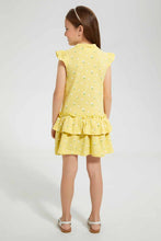 تنزيل الصورة على معرض الصور، Redtag-Yellow-Printed-Frill-Bottom-Dress-Dresses-Girls-2 to 8 Years