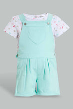 Load image into Gallery viewer, Redtag-Mint-Aop-Dungaree-Short-Set-Sets-Infant-Girls-3 to 24 Months