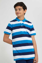 Load image into Gallery viewer, Redtag-Navy/Blue/White-Stripe-Polo-Tee-Polo-Shirts-Senior-Boys-9 to 14 Years