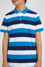 Load image into Gallery viewer, Redtag-Navy/Blue/White-Stripe-Polo-Tee-Polo-Shirts-Senior-Boys-9 to 14 Years