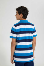 Load image into Gallery viewer, Redtag-Navy/Blue/White-Stripe-Polo-Tee-Polo-Shirts-Senior-Boys-9 to 14 Years