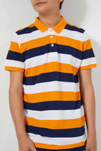 Load image into Gallery viewer, Redtag-Navy/Orange/White-Stripe-Polo-Tee-Polo-Shirts-Senior-Boys-9 to 14 Years