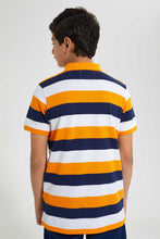 Load image into Gallery viewer, Redtag-Navy/Orange/White-Stripe-Polo-Tee-Polo-Shirts-Senior-Boys-9 to 14 Years