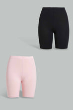 Load image into Gallery viewer, Redtag-Black/Pink-2Pcs-Pack-Cycling-Leggings-Leggings-Senior-Girls-9 to 14 Years