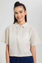 تنزيل الصورة على معرض الصور، Redtag-Beige/White-Stripe-Blouse-Blouses-Senior-Girls-9 to 14 Years