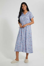 Load image into Gallery viewer, Redtag-Blue-Floral-Printed-Nightgown-Nightgowns-Women's-