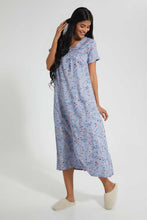 Load image into Gallery viewer, Redtag-Blue-Floral-Printed-Nightgown-Nightgowns-Women's-