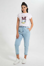 تنزيل الصورة على معرض الصور، Redtag-Assorted-Daisy-Striped-Embellished-Character-T-Shirt-Striped-T-Shirts-Women's-