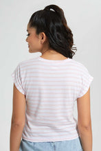 تنزيل الصورة على معرض الصور، Redtag-Assorted-Daisy-Striped-Embellished-Character-T-Shirt-Striped-T-Shirts-Women's-
