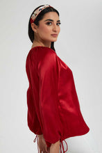Load image into Gallery viewer, Redtag-Red-Long-Sleeve-String-Pattern-Blouse-Blouses-Women's-
