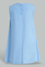 تنزيل الصورة على معرض الصور، Redtag-Blue-Bow-Neck-Dress-Dresses-Girls-2 to 8 Years