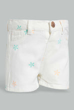 تنزيل الصورة على معرض الصور، Redtag-White-Aop-Short-Denim-Shorts-Infant-Girls-3 to 24 Months