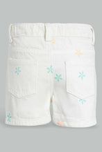 تنزيل الصورة على معرض الصور، Redtag-White-Aop-Short-Denim-Shorts-Infant-Girls-3 to 24 Months