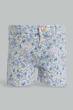 تنزيل الصورة على معرض الصور، Redtag-Blue-Floral-Aop-Short-Denim-Shorts-Infant-Girls-3 to 24 Months
