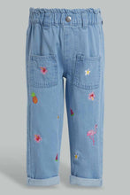 Load image into Gallery viewer, Redtag-Blue-All-Over-Embroidery-Jogger-Jeans-Harem-Fit-Infant-Girls-3 to 24 Months