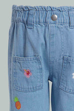 Load image into Gallery viewer, Redtag-Blue-All-Over-Embroidery-Jogger-Jeans-Harem-Fit-Infant-Girls-3 to 24 Months