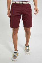 Load image into Gallery viewer, Redtag-Burgandy-Printed-Chino-Short-With-Belt-Swimwear--