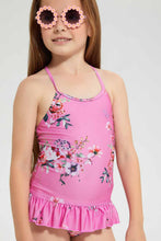 تنزيل الصورة على معرض الصور، Redtag-Pink-Floral-Printed-Swimsuit-Swimsuits-Girls-2 to 8 Years