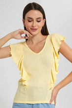 Load image into Gallery viewer, Redtag-Yellow-Frill-Detail-Rib-Top-Category:Tops,-Colour:Yellow,-Filter:Women's-Clothing,-New-In,-New-In-Women,-Non-Sale,-RMD-add,-S22C,-Section:Women,-Women-Tops-Women's-