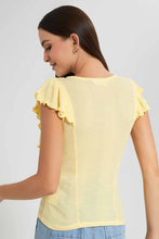Load image into Gallery viewer, Redtag-Yellow-Frill-Detail-Rib-Top-Category:Tops,-Colour:Yellow,-Filter:Women's-Clothing,-New-In,-New-In-Women,-Non-Sale,-RMD-add,-S22C,-Section:Women,-Women-Tops-Women's-