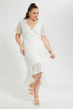 Load image into Gallery viewer, Redtag-White-Silver-Lurex-Dobby-Wrap-Dress-Dresses-Women's-