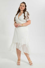 Load image into Gallery viewer, Redtag-White-Silver-Lurex-Dobby-Wrap-Dress-Dresses-Women's-