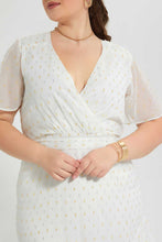 Load image into Gallery viewer, Redtag-White-Silver-Lurex-Dobby-Wrap-Dress-Dresses-Women's-