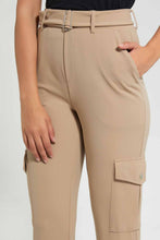 Load image into Gallery viewer, Redtag-Tan-Belted-Utility-Jogger-Pants-Jogger-Fit-Women's-