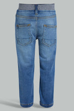 Load image into Gallery viewer, Redtag-Blue-Contrast-Rib-Pull-On-Denim-Pant-Jeans-Slim-Fit-Infant-Boys-3 to 24 Months