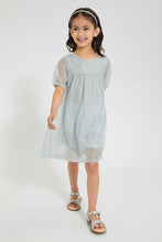 تنزيل الصورة على معرض الصور، Redtag-Grey-Foil-Printed-Dress-Dresses-Girls-2 to 8 Years