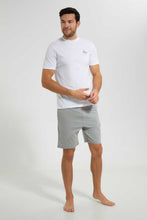 Load image into Gallery viewer, Redtag-White-With-Grey-Short-Pyjama-Set-Pyjama-Sets-Men's-